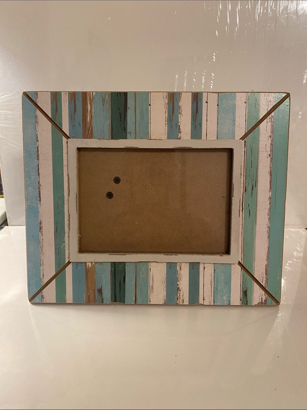 Hobby Lobby Striped Wood Picture Frame - Blue, Teal & White 5 x 7